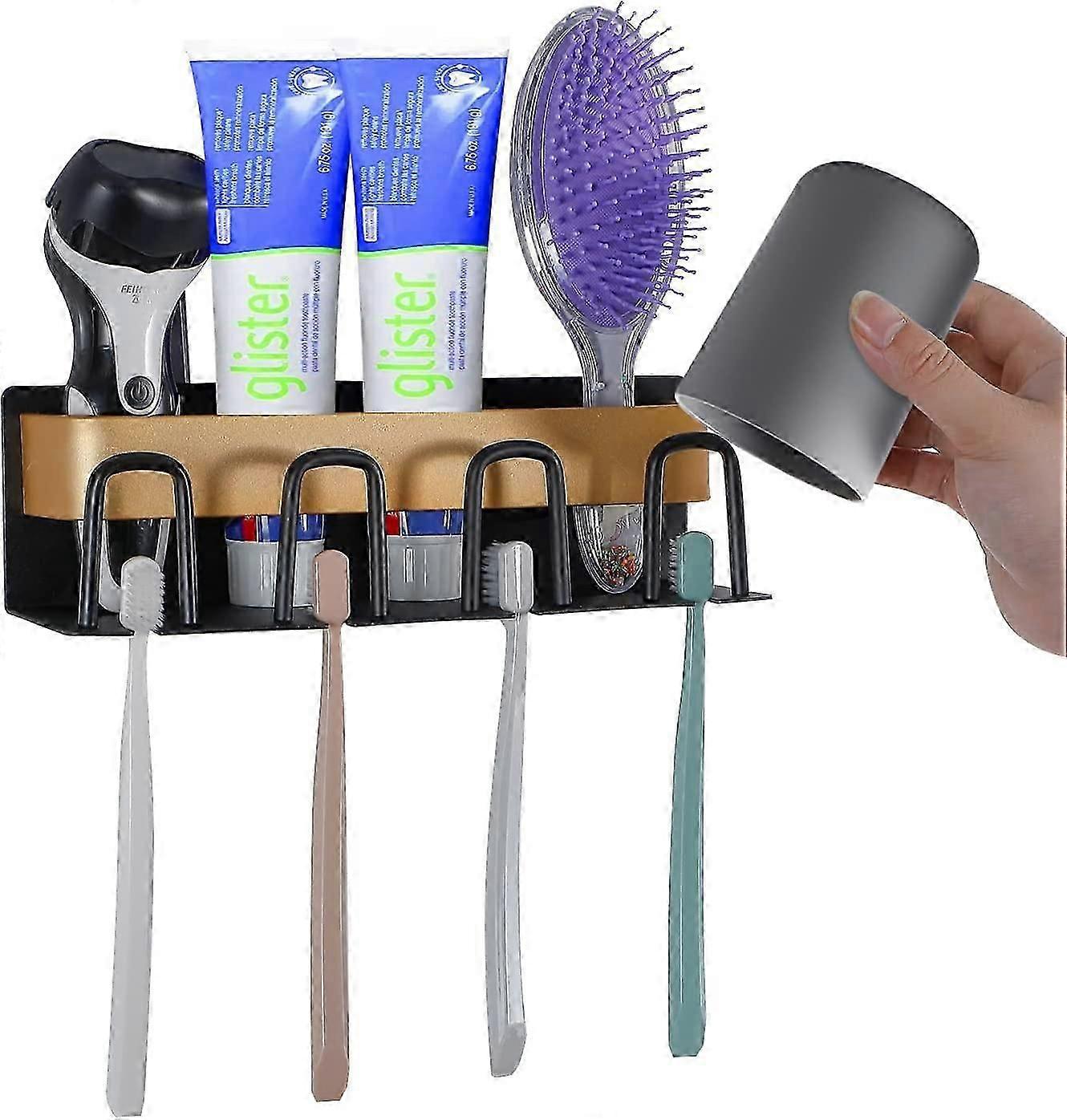 Wall Mount Toothbrush Holder,Gold Toothbrush Holder for Bathroom,Shower