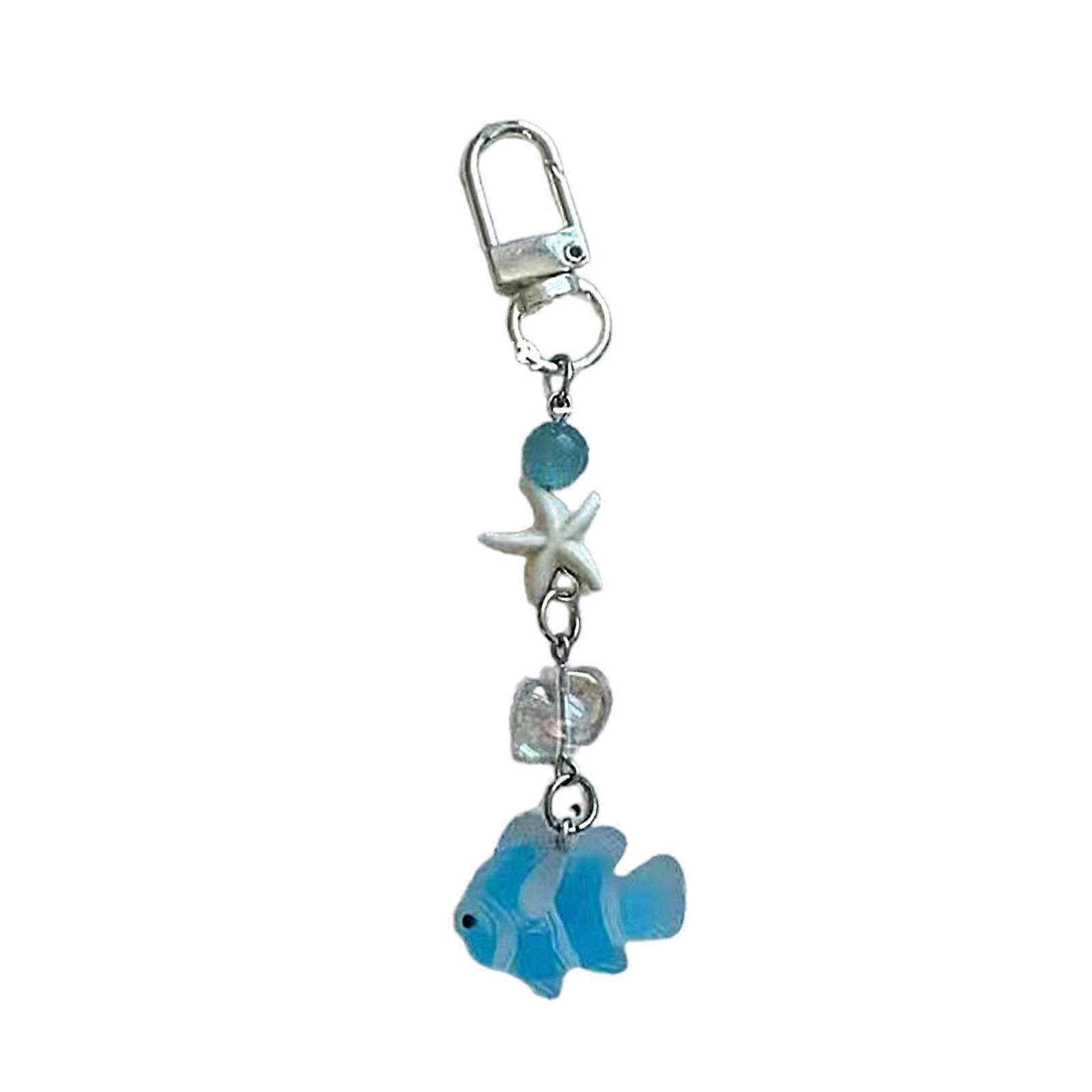 Handmade Beaded Phone Chain Fish Cellphone Charm Acrylic Keyring Pendant Mobile Phone Charm Detachable Bag Accessory