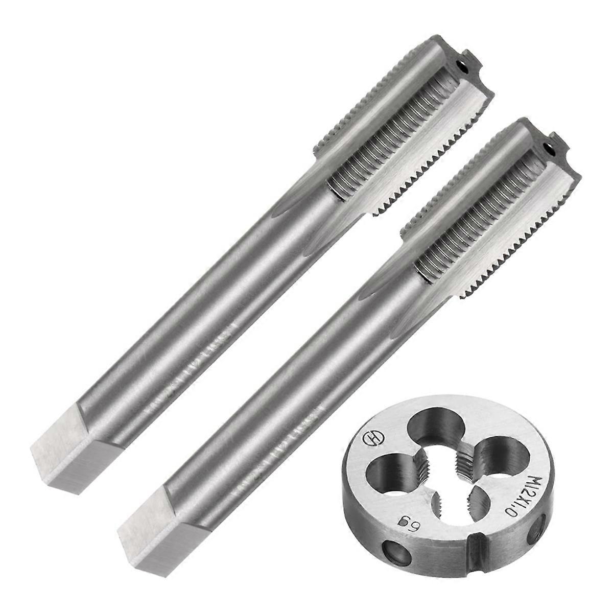3Pcs Tap and Die Set, Metric M12 x 1 Thread Taps & Round Die