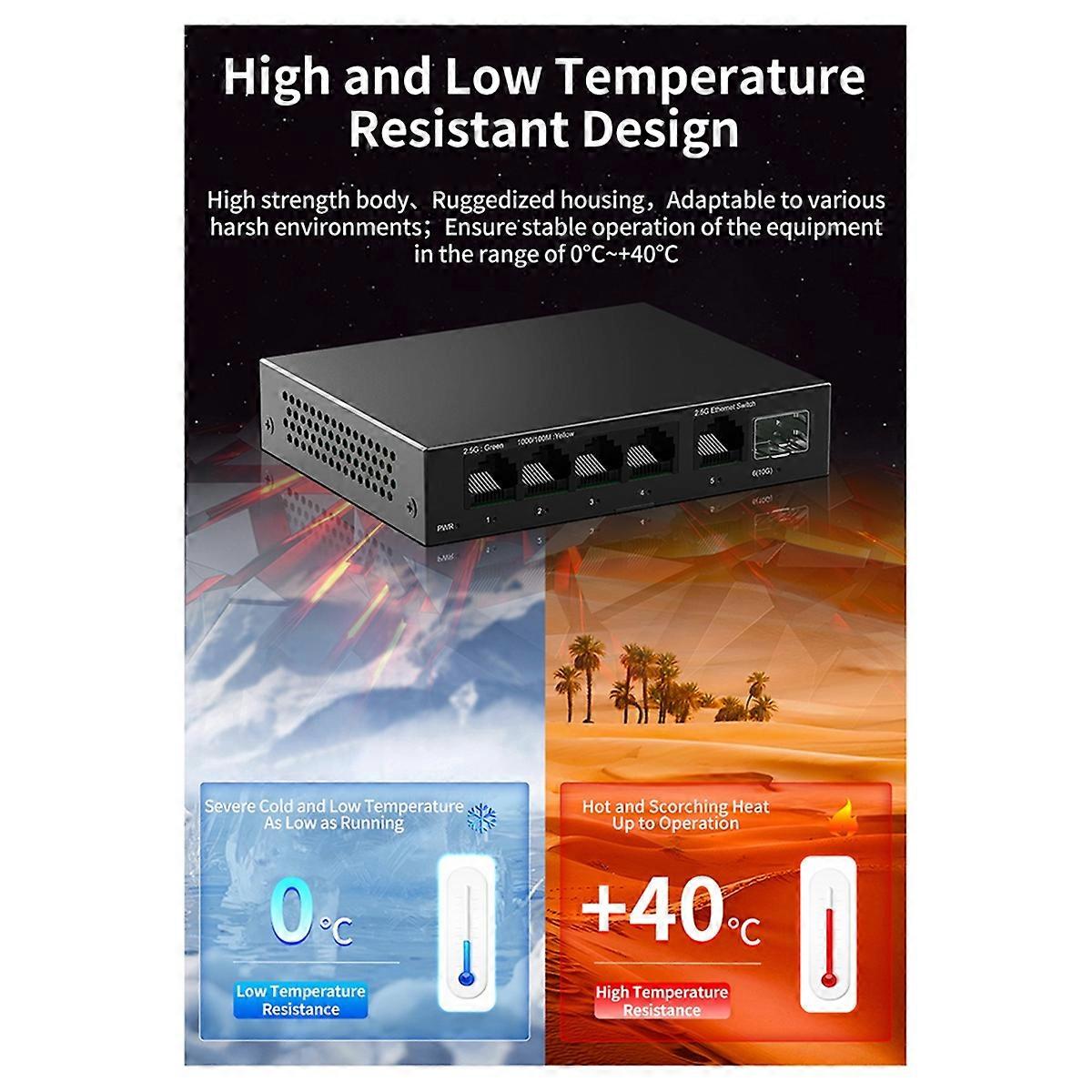 2.5G-switch 5-portars 2500 Mbps nätverksswitch med 10G SFP+ Auto / MDIX Plug and Play ohanterat Ethernet