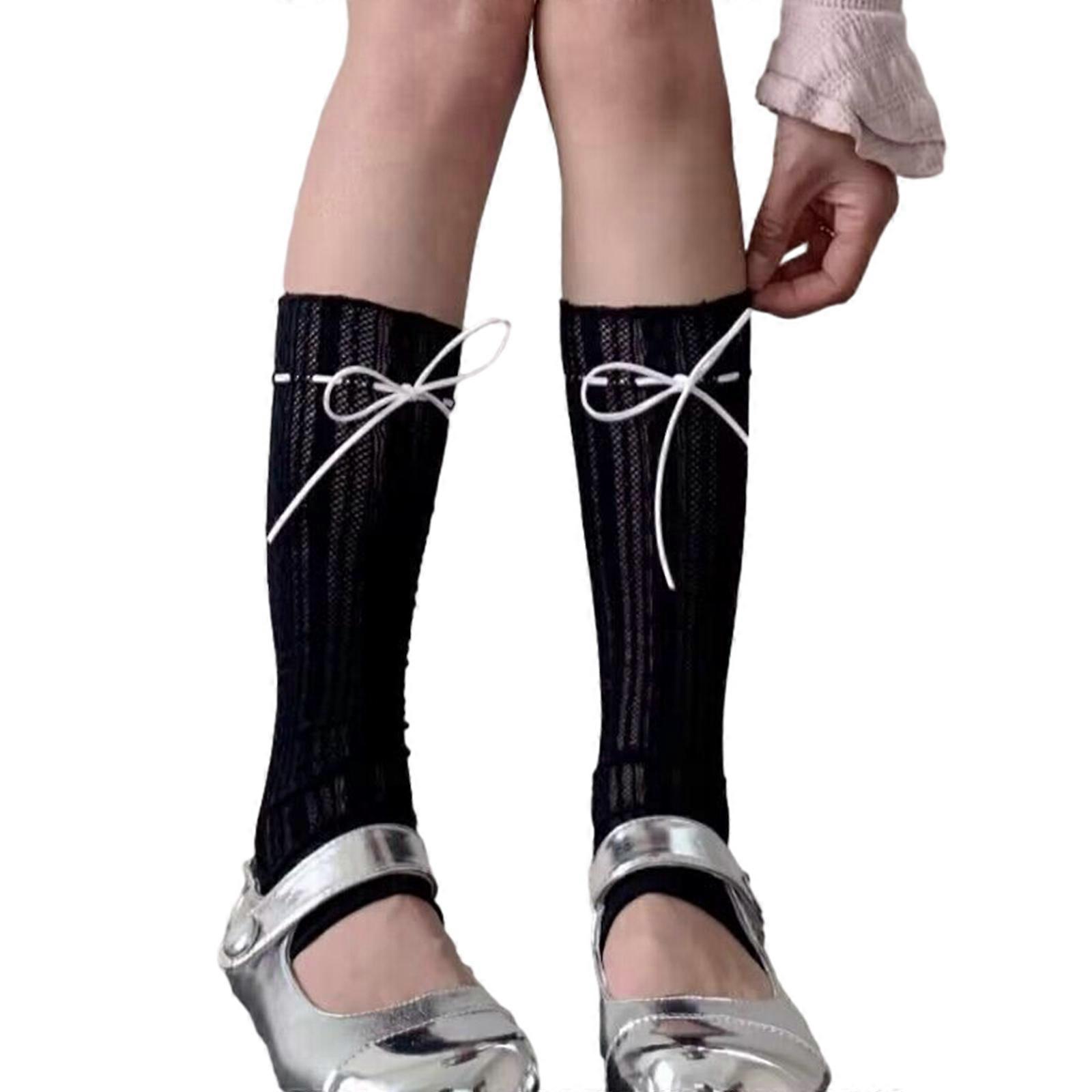 גרבי נשים בנות תחרה עד הברך תחרה גרביים שקופות גרבי רשת שחור/לבן ניילון גרביים רופפות רגל חם יותר שחור ולבן סטרה