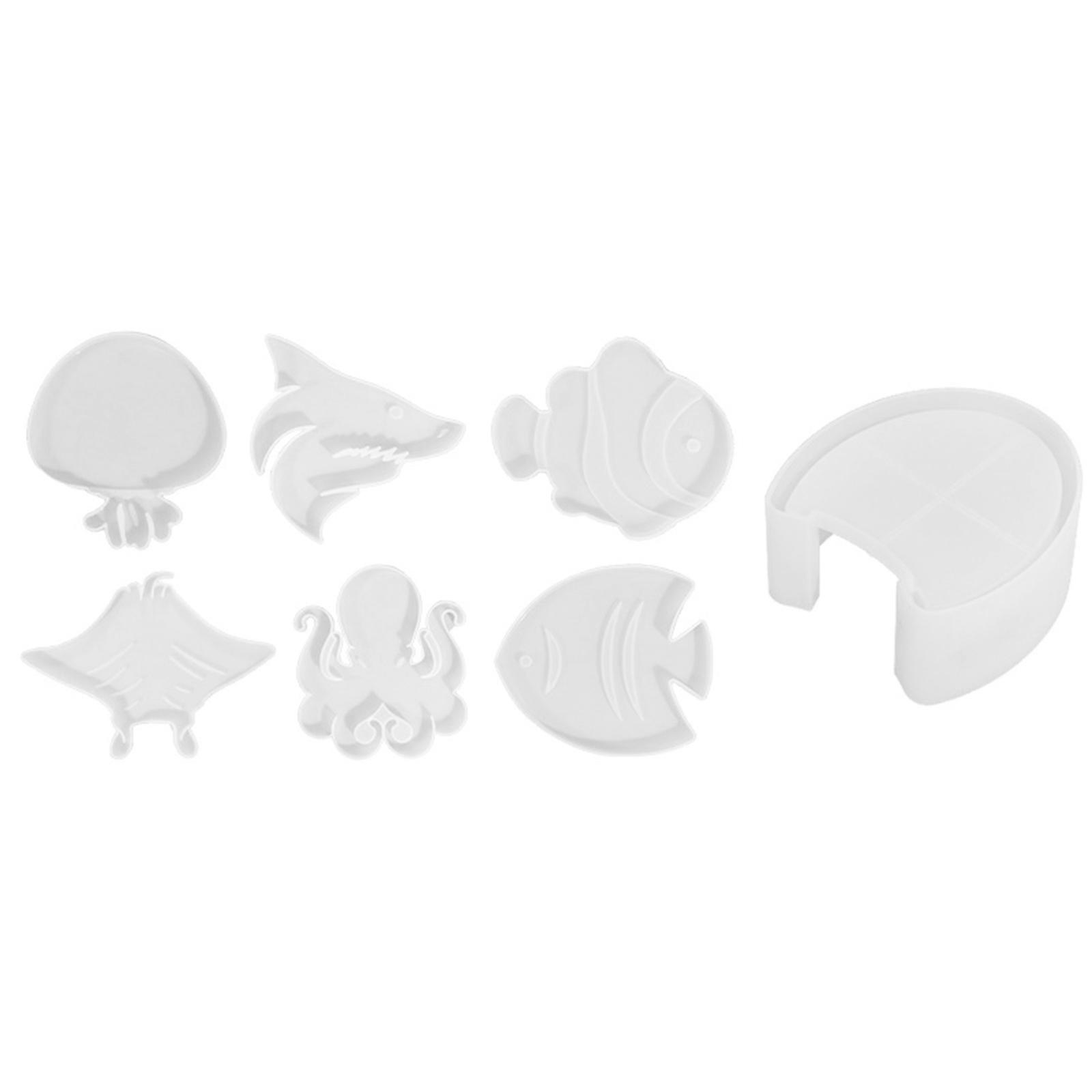 Resin Coaster Molds Set Coaster Silicone Molds Ocean Creature Shaped Epoxy Resin Molds for Resin Casting DIY Cup Pads