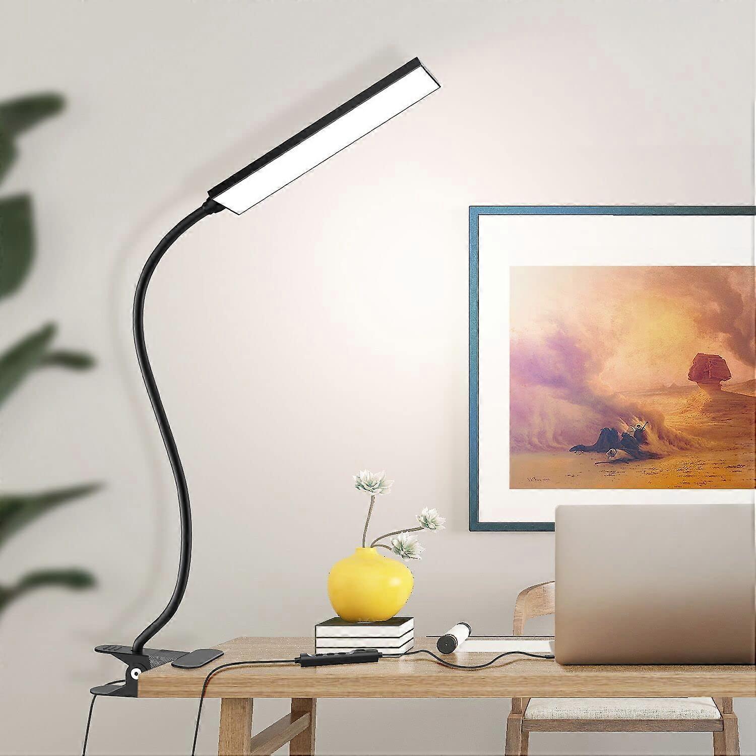 Clip-On LED Desk Lamp Eye-Care for Home Office, Adjustable Brightness, USB Powered, Sleek Modern Design