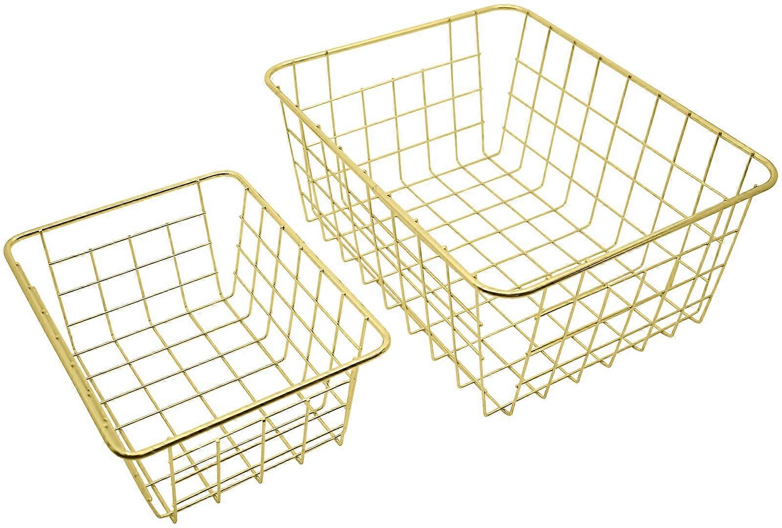 Set of 2 Gold Nested Wire Basket Trays for Home Storage and Organizing, Decorative and Functional Design