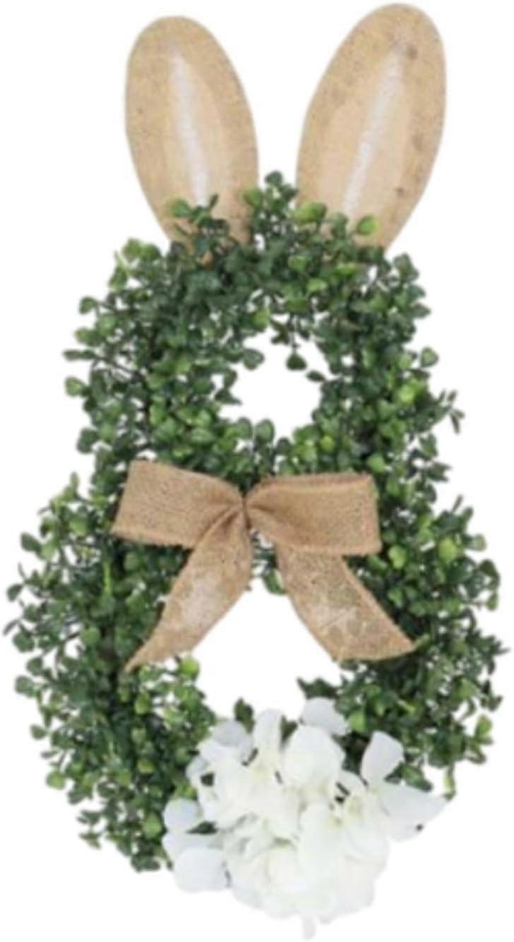Bunny Shaped Wreath Easter Wreath Rabbit Shape Garland with Bowknot Easter Front Door Wreath - Style B