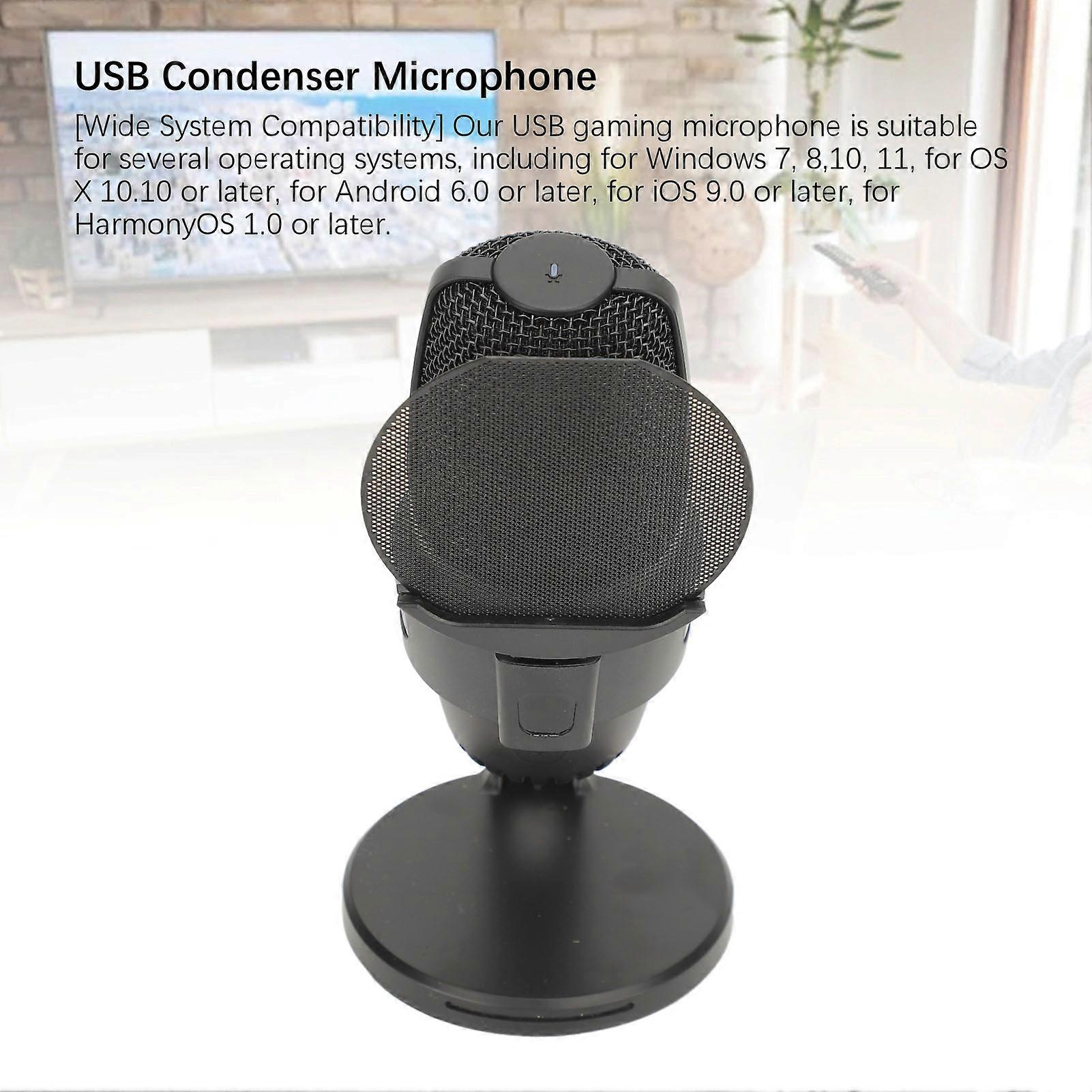 Black USB Condenser Microphone with RGB Lights for Gaming, Streaming, and Recording
