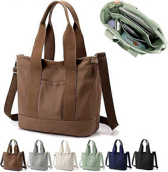 1PCS Multi-Pocket Tote Bag with Zipper, Canvas Japanese Handmade Handbag with Compartments, Multifunction Satchels Bag