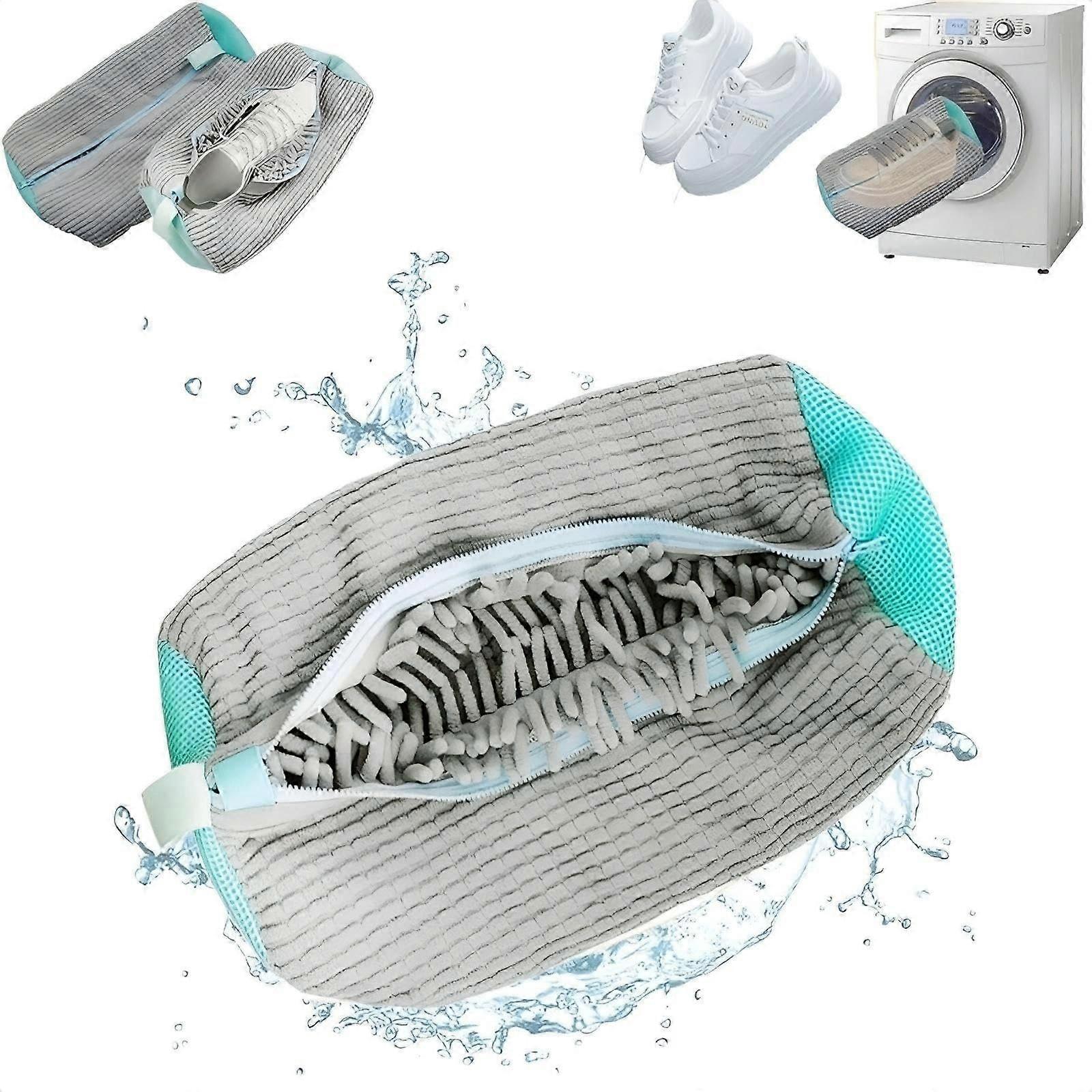 Shoe Cleaning Bag for Washing Machine, 360° Wrap Reusable Shoe Washer Bag for All Types and Sizes - Gray, 2 PCS