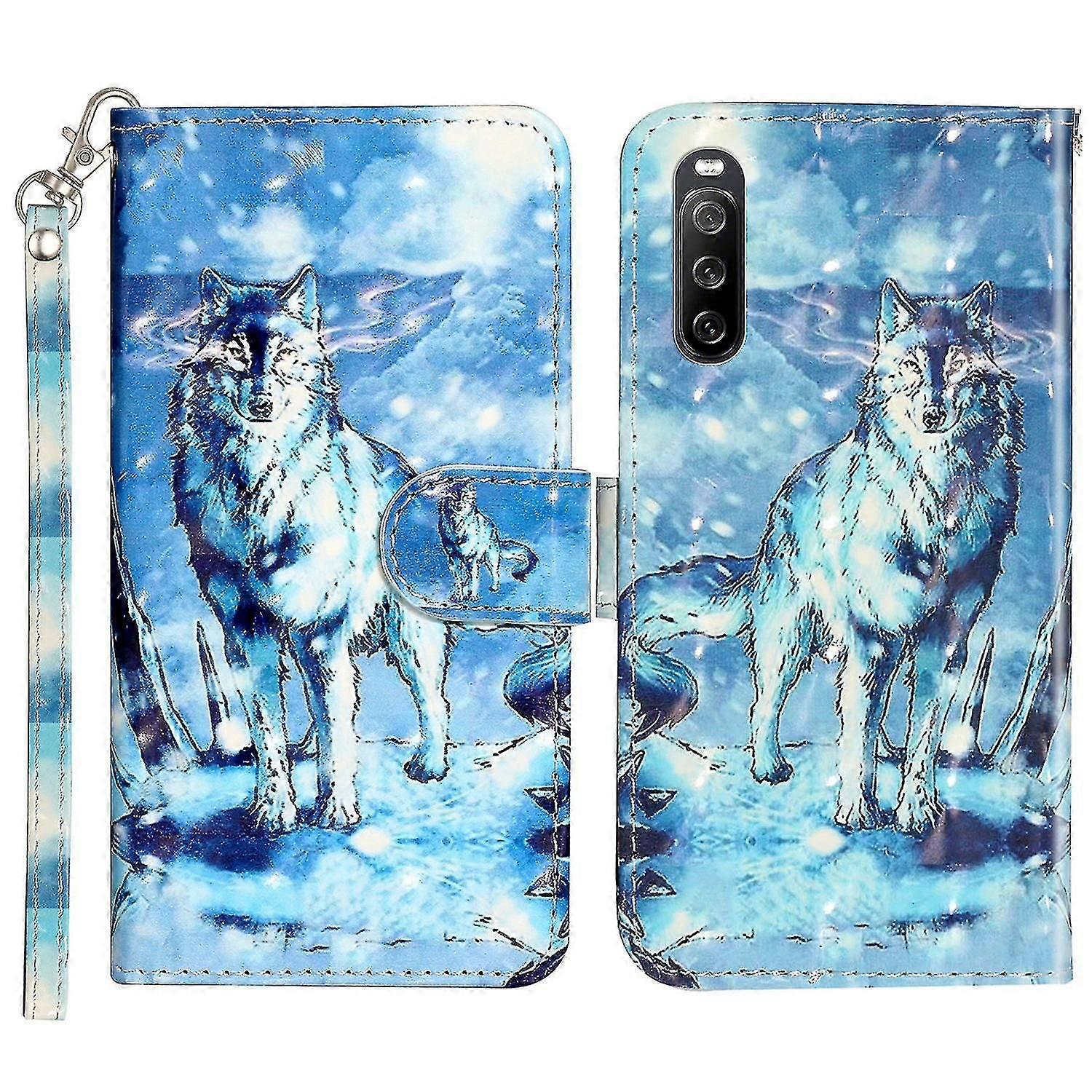 For Sony Xperia 10 V Phone Case 3d Pattern Printing Flip Stand Pu Leather Wallet Drop-proof Cover With Strap