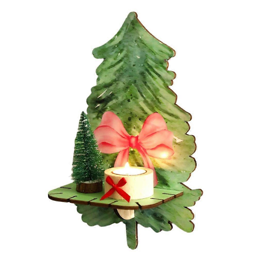 Wood Christmas Tree Organizers Wall Shelf with Bows Pattern Floating Shelves