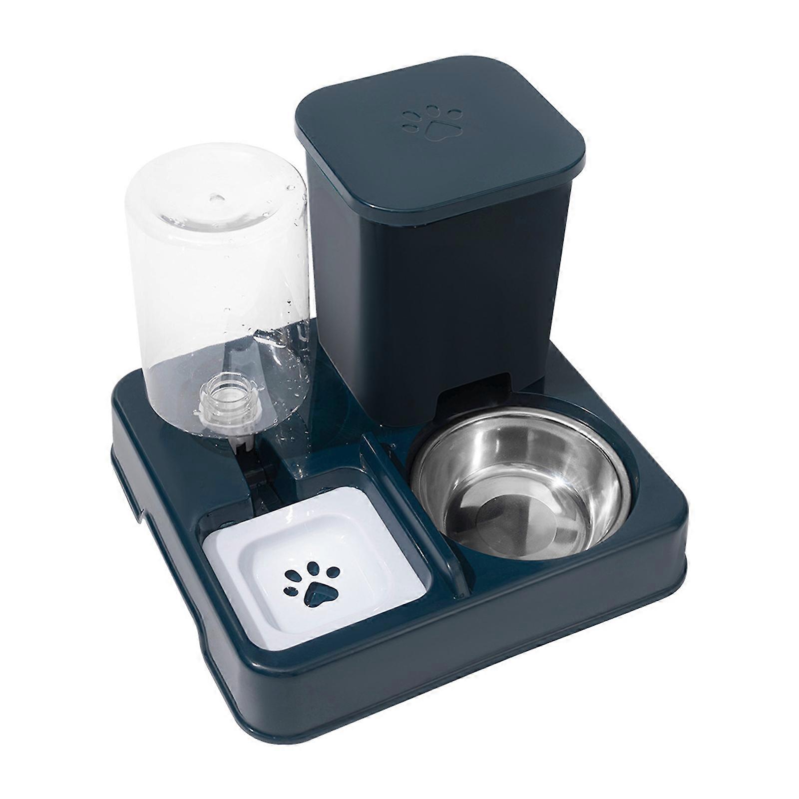 Automatic Water Dispenser and Food Feeder for Various Size Cats Food Container 2in1 Pet Watering and Feeding Station Dark Blue