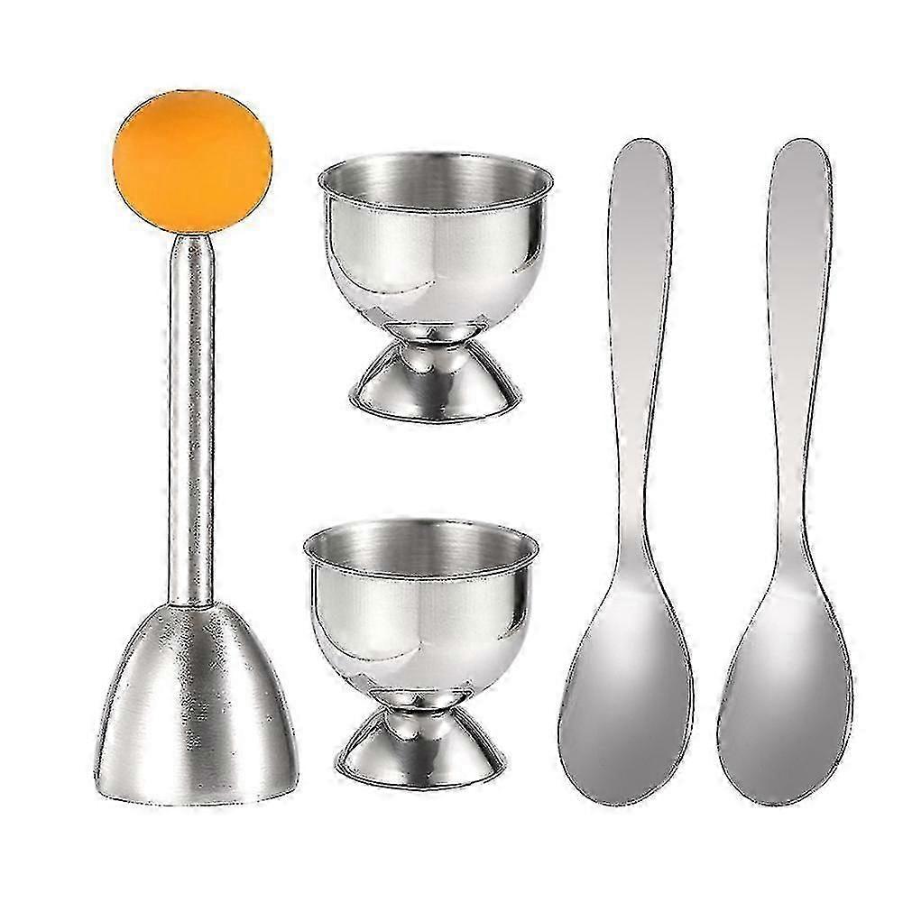Egg Cracker Topper Set Soft Hard Boiled Eggs Separator Tool 2 Egg Cups,2 Metal Spoons&1 Soft Boiled