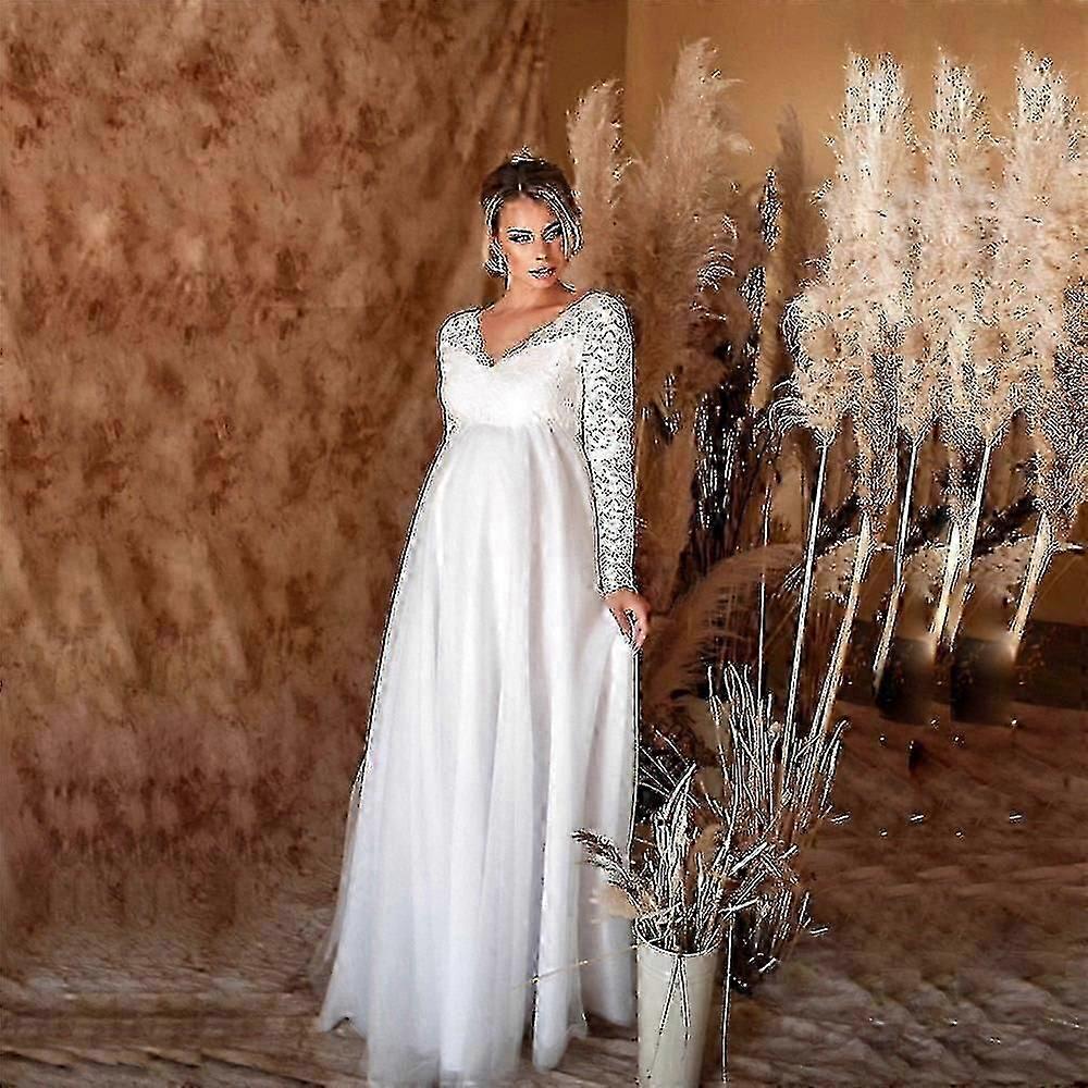 Uzun Kollu Dantel Ve Preslenmiş Hamile Kadın Seksi Gevşek Trailing Elbise