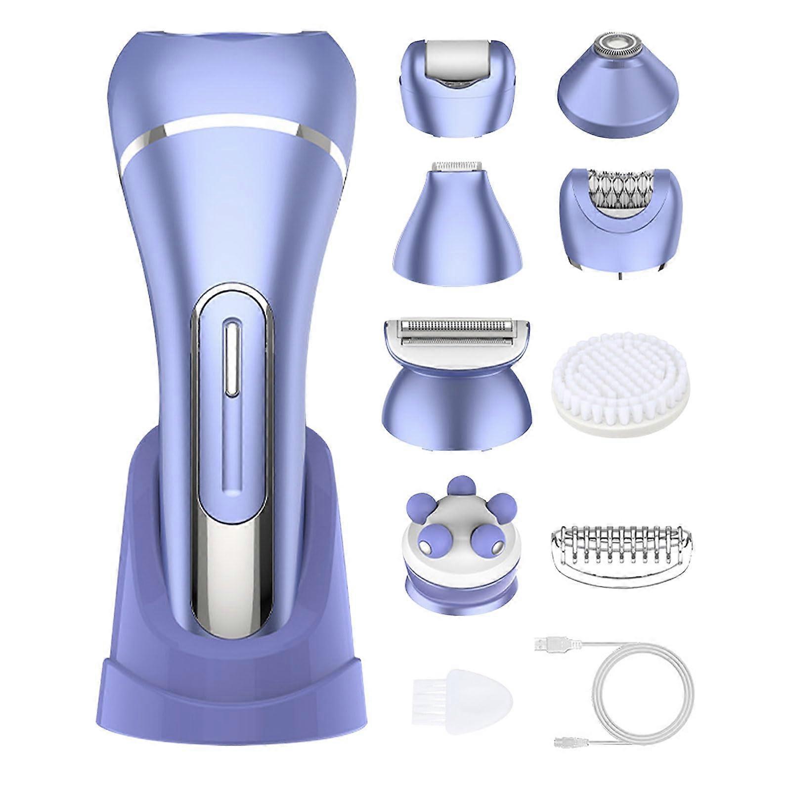 Epilatore per donne, 7 in 1 Detergente per massaggiatore per depilazione, rifinitore bikini, massaggio viso (viola)