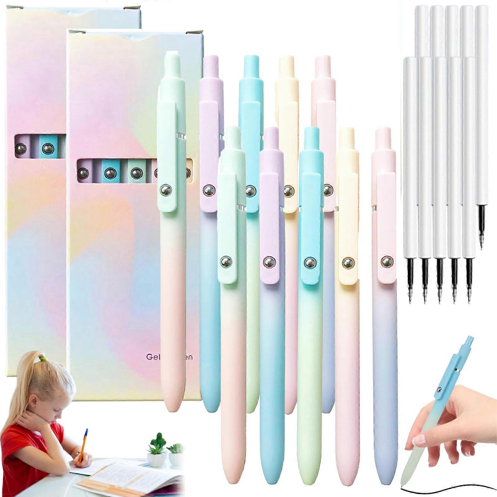 Gettoreach 5 PCS Gel Ink Pens, 0.7mm Medium Tip Black Ink, Quick Drying, 10 Cartridges (2 Set)