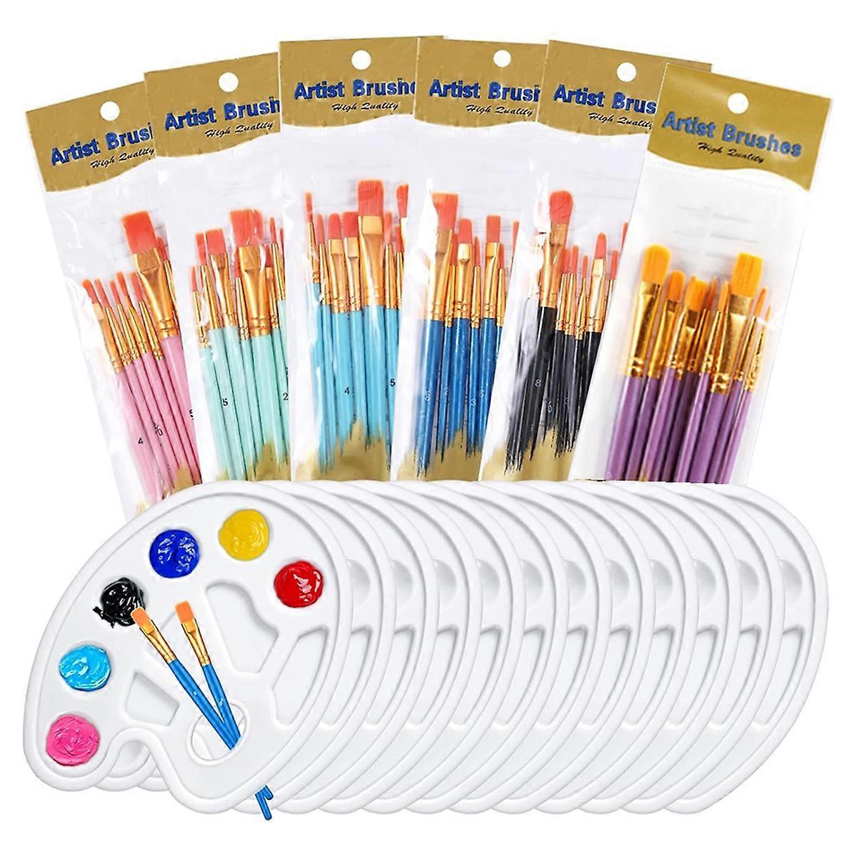 72 Pcs Paint Brushes Palette Set, 60 Paint Brushes and 12 Paint Palette Tray, Professional Artist P