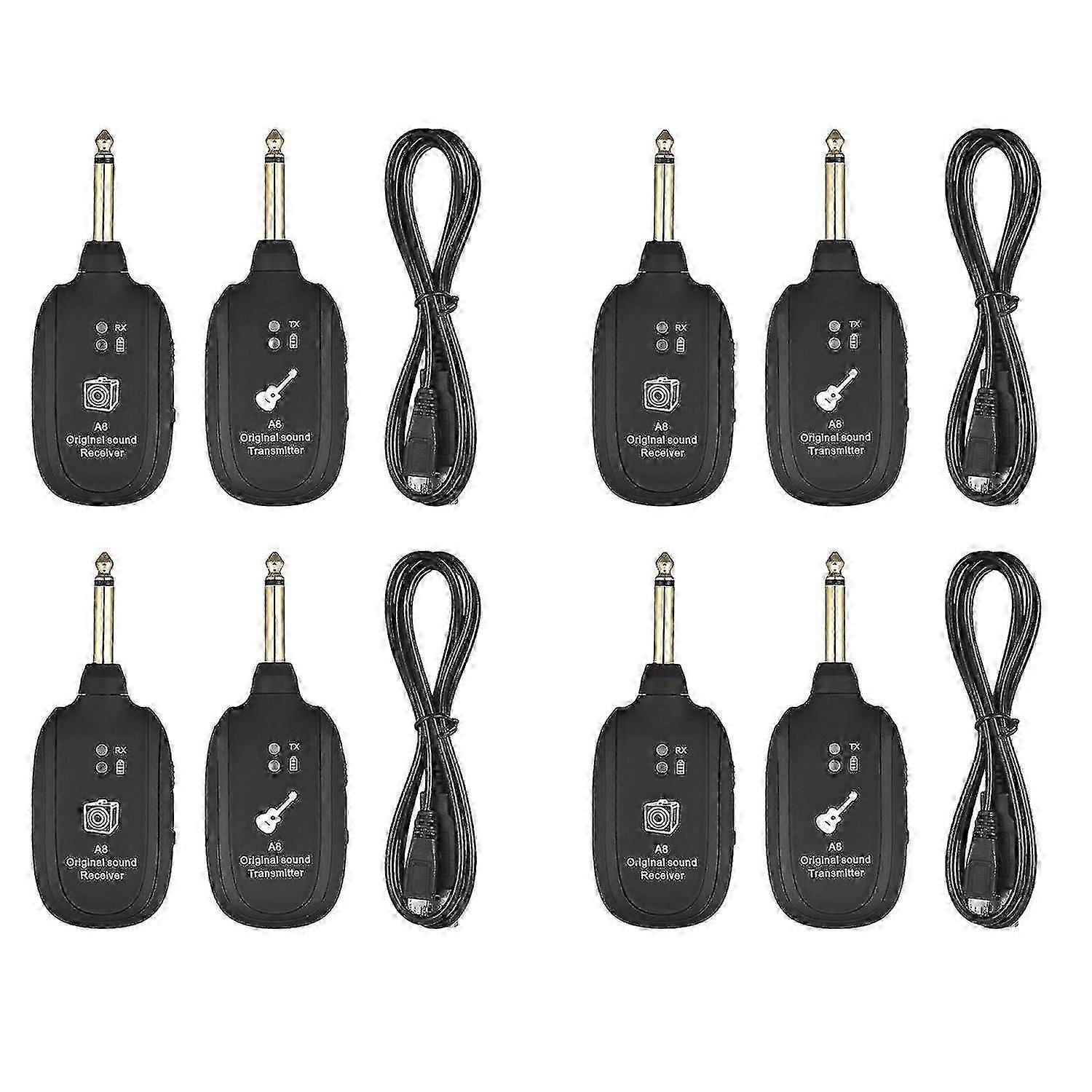 4 Set UHF Guitar Wireless System Transmitter Receiver Built-in Rechargeable Wireless Guitar Transmi