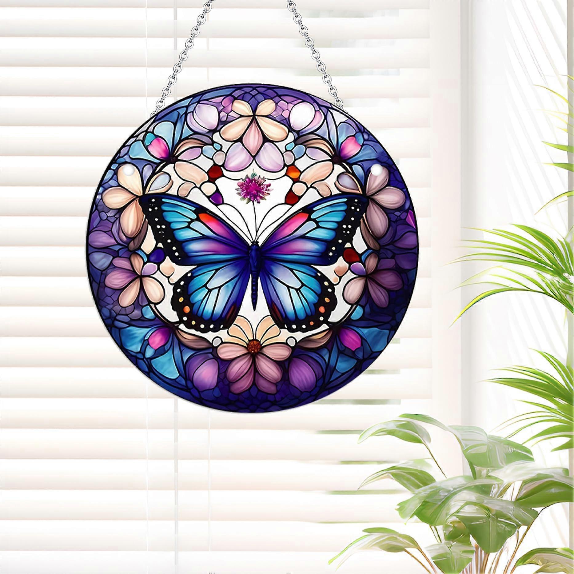 15 cm Acrylic Butterfly Stained Glass Window Hanging Decor, Colorful Butterfly and Hummingbird Sun Catcher Gift