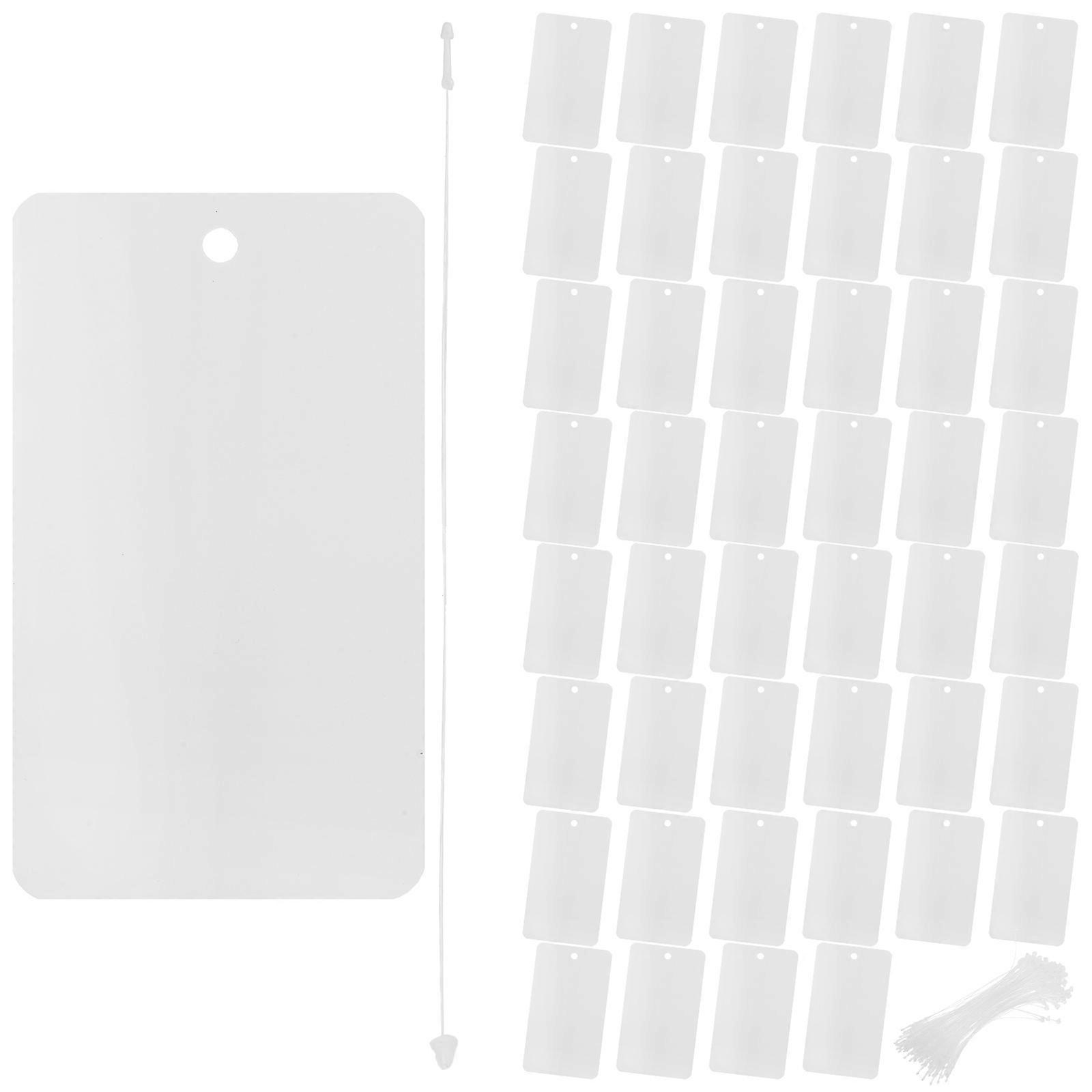 100pcs White PVC Hang Tags with String – Blank Identification Labels for Business, Necklace Display, Merchandise & Logistics Use
