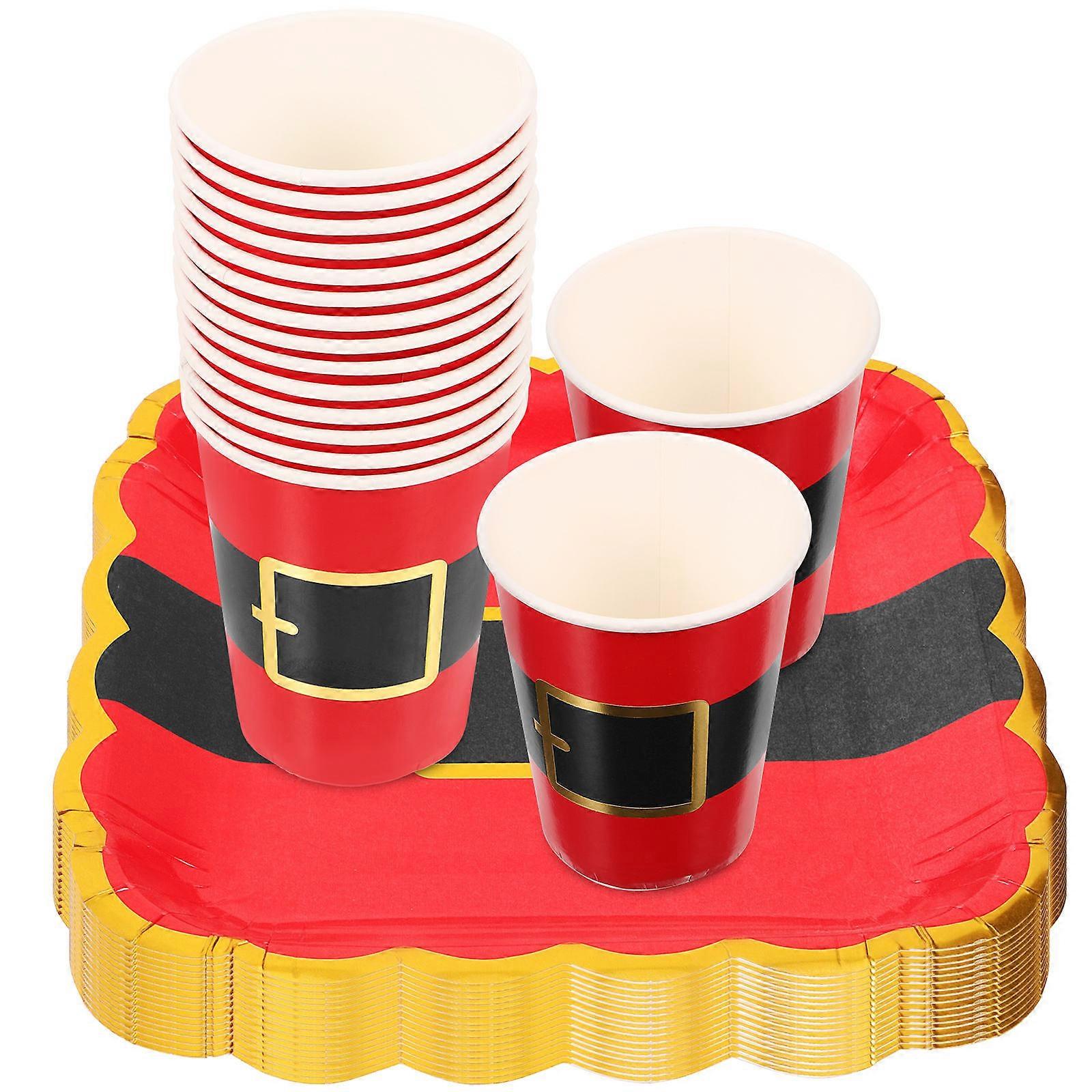 Red Christmas Paper Plates and Cups for Party Use 1Set of Tableware