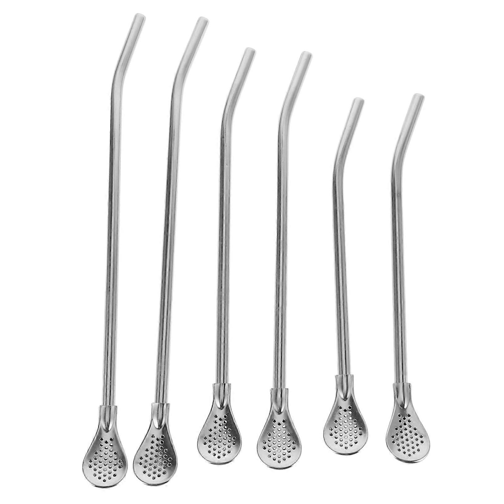 Stainless Steel Straw Strainer Spoon Set - 6 Pack Tea Leaf Strainer Spoons for Loose Tea - Silver Teaspoon Set