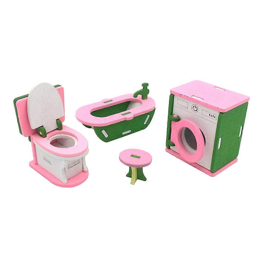 Simulation Mini Furniture Set Bathroom Ornaments Small Furniture Bamboo 4Sets