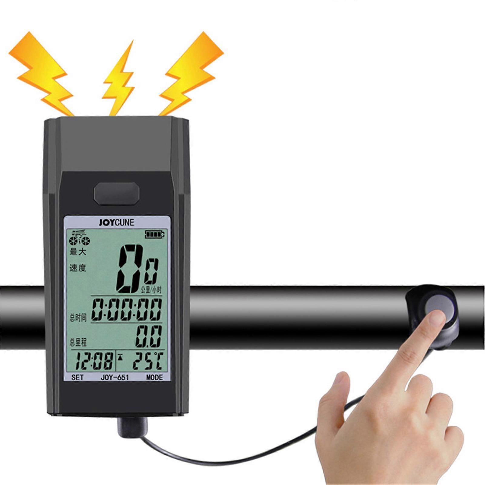 Wireless Bike Computer with LED Bicycle Front Light Horn Bicycle Speedometer