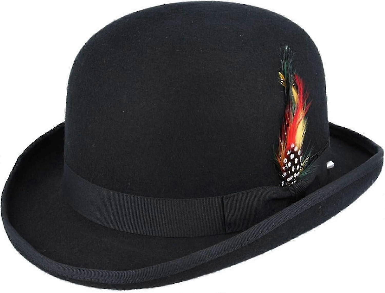 Cappello a bombetta unisex hard top in lana con piume foderate in raso taglie da S a Xl