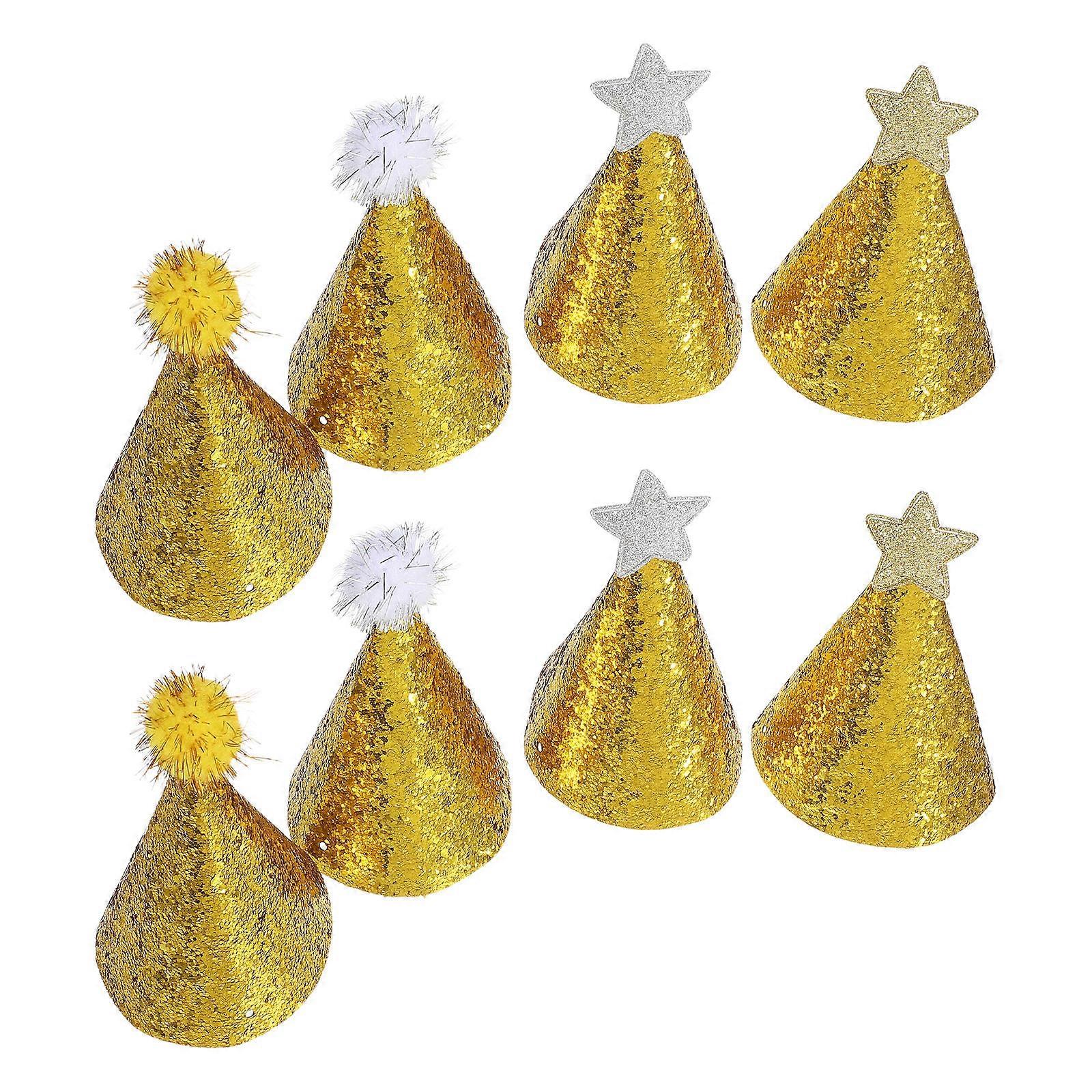 8pcs Shiny Birthday Hats for Gold Silver Party Decorations and Photo Props