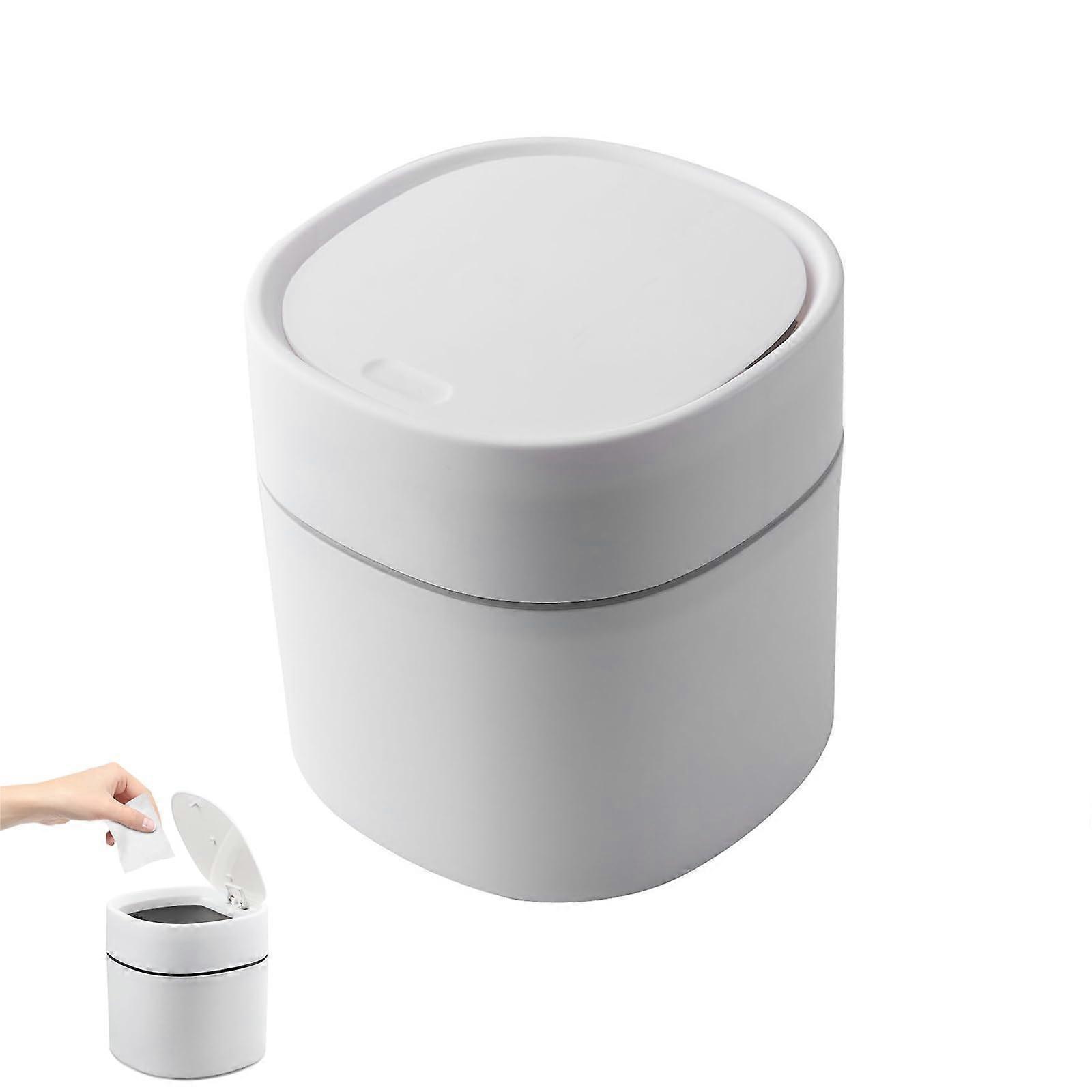 Table Waste Bin, Desktop Rubbish Bin, Table Bin with Lid, Mini Waste Bin for Desk, Plastic Mini Trash Can for Home, Office, Washbasin (White)