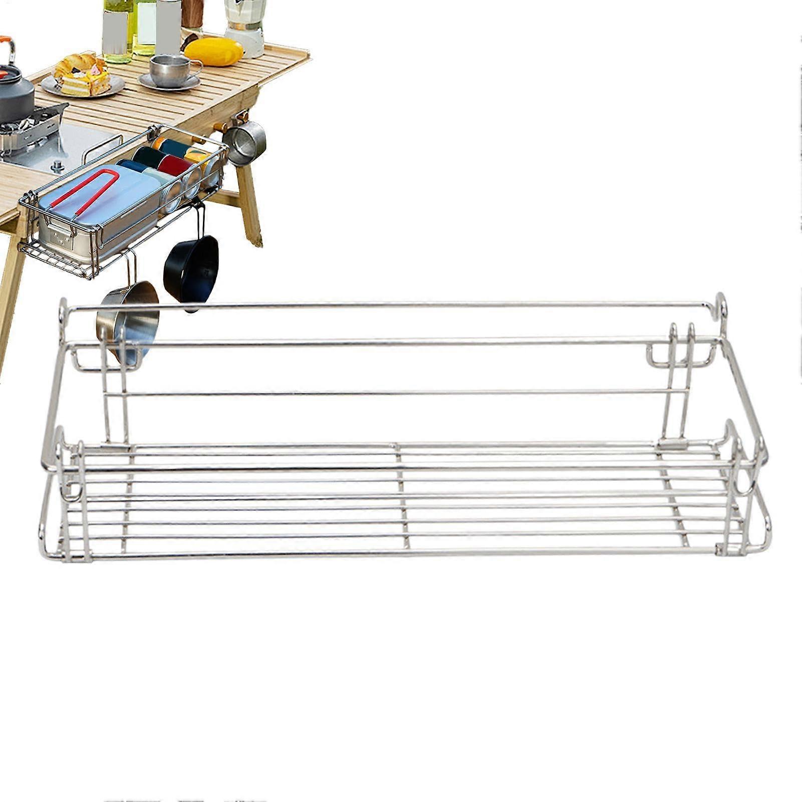 Foldable Storage Basket - Portable Aluminium Picnic Table Side Shelf, Table Hanging Basket for Beach and BBQ Use