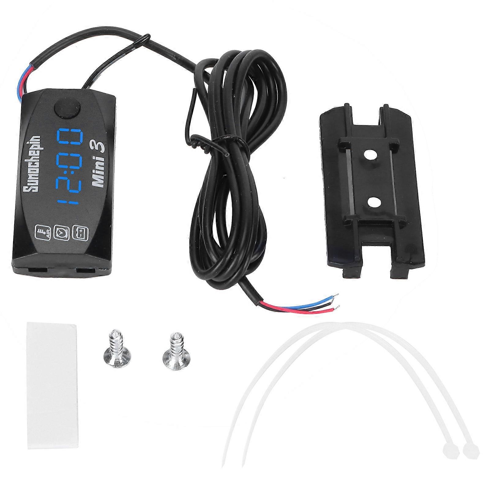 3 in 1 Waterproof LED Electronic Meter Motorcycle Digital Time Clock Thermometer VoltmeterBlue Light