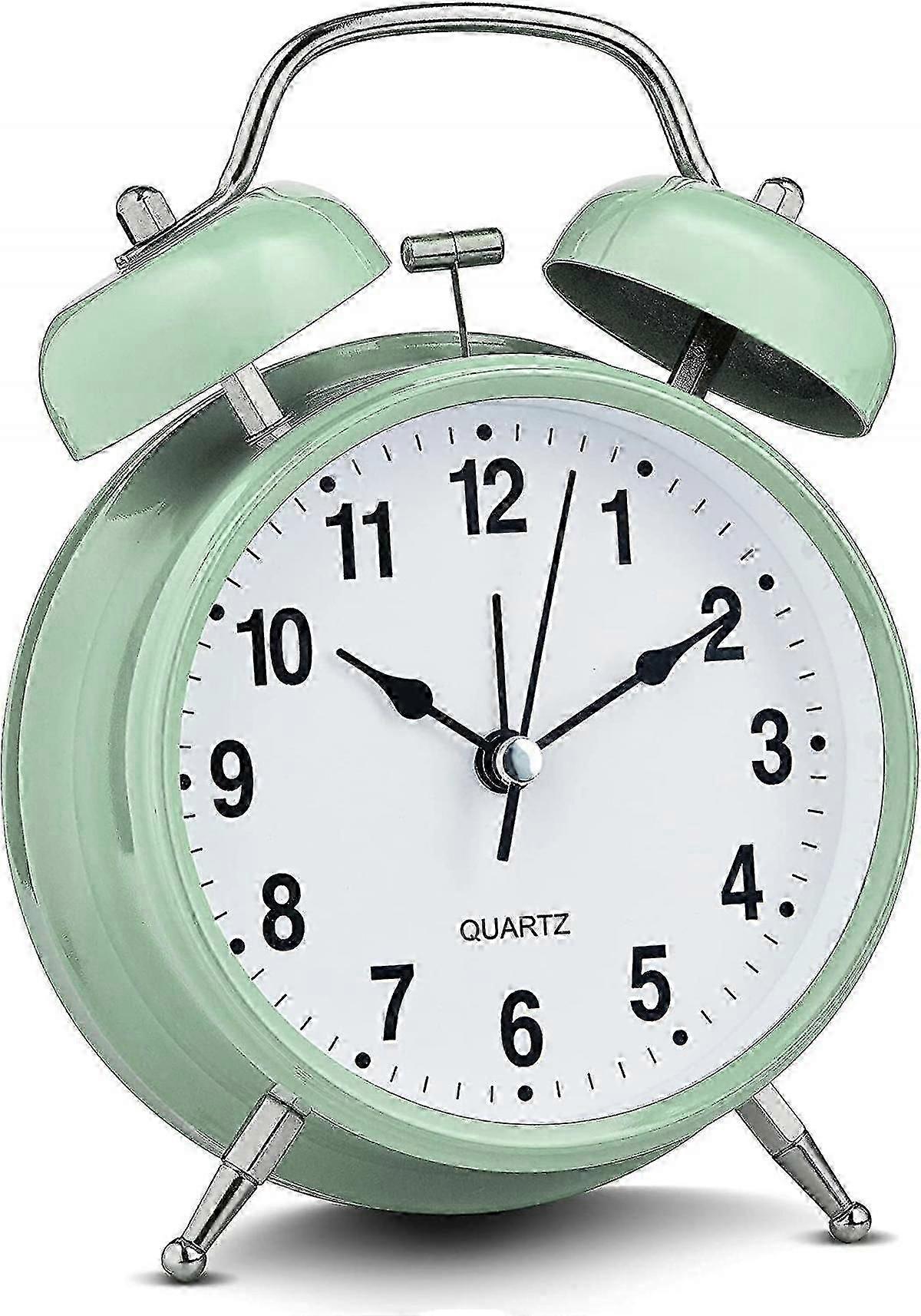 Analog Alarm Clock 4" Twin Bell Green Silent Non-ticking Quartz Battery Operated Extra Loud With Backlight For Bedside Table Vintage Retro(green)