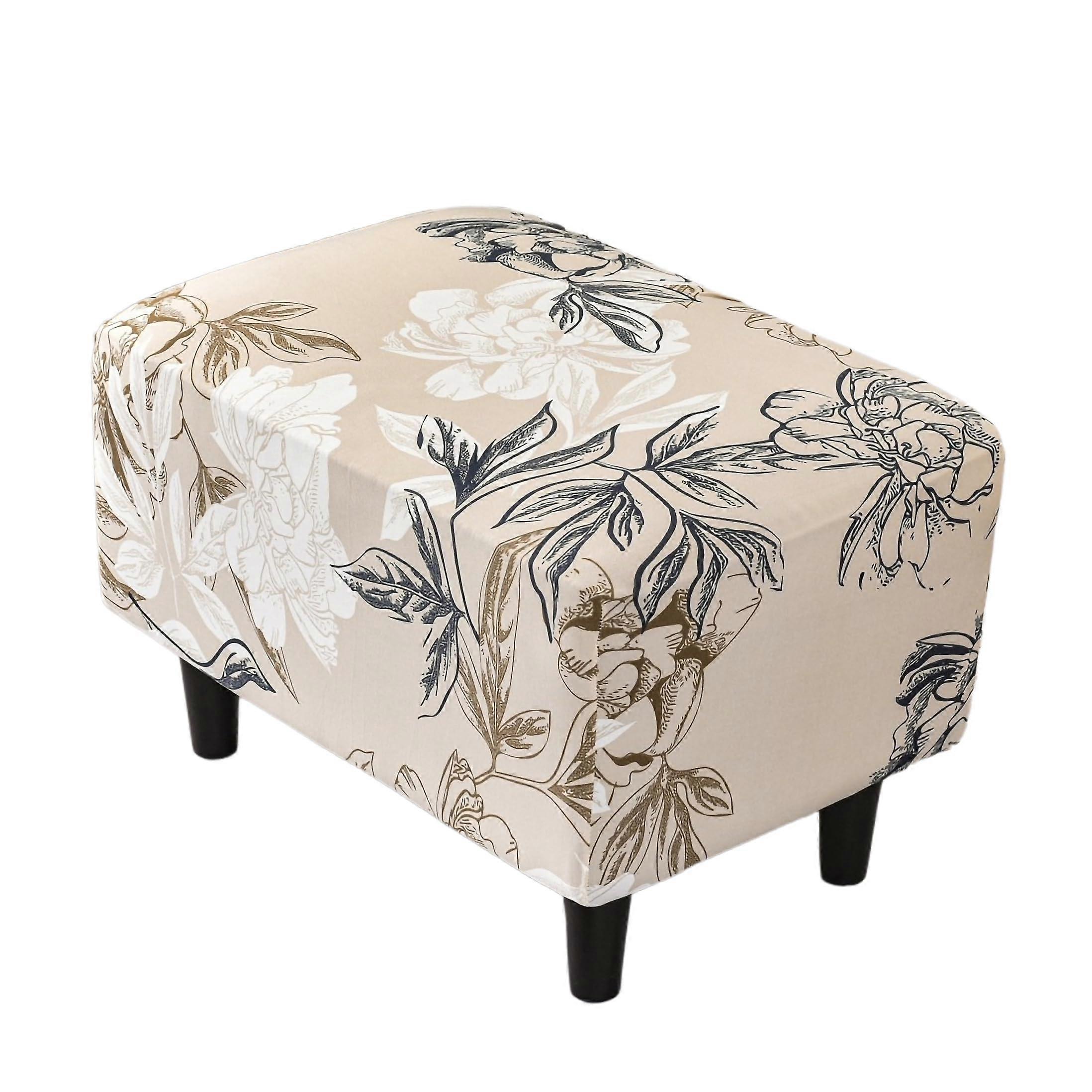 Stretch Stool Cover for Ottoman and Footstool, Elastic Hibiscus Protective Cover, Fits Standard Size Stools