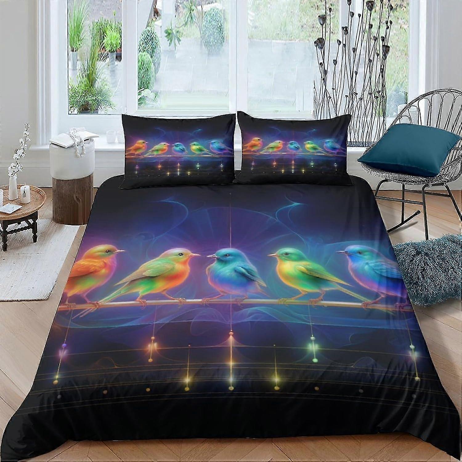 Conjunto de capa de edredom de pássaro de poliéster de microfibra 3D com fronhas, capa de colcha com zíper de 3 peças para cama de casal