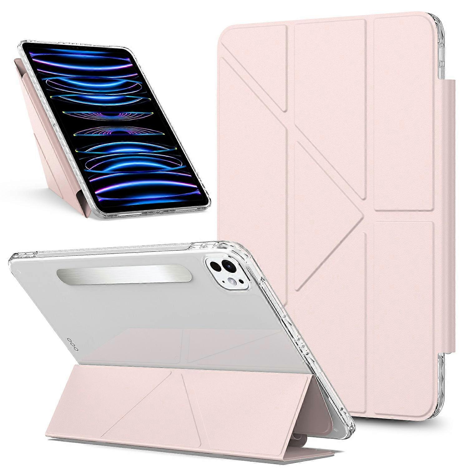 עבור iPad Pro 11 (2024) מעמד מארז טאבלט כיסוי עור PU מגנטי ניתן להסרה עם התעוררות אוטומטית שינה ורוד