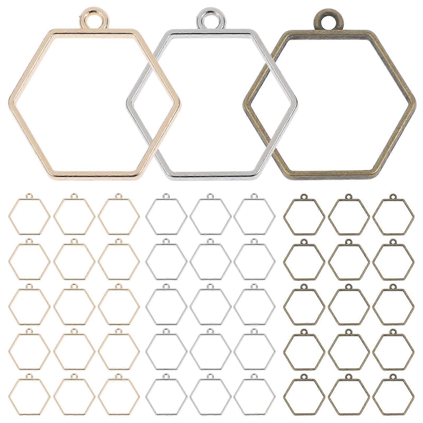 Locket Pendants Charm Open Metal Bezel Pendants for present Giving Hexagonal Shape Antique Bronze 60Pcs