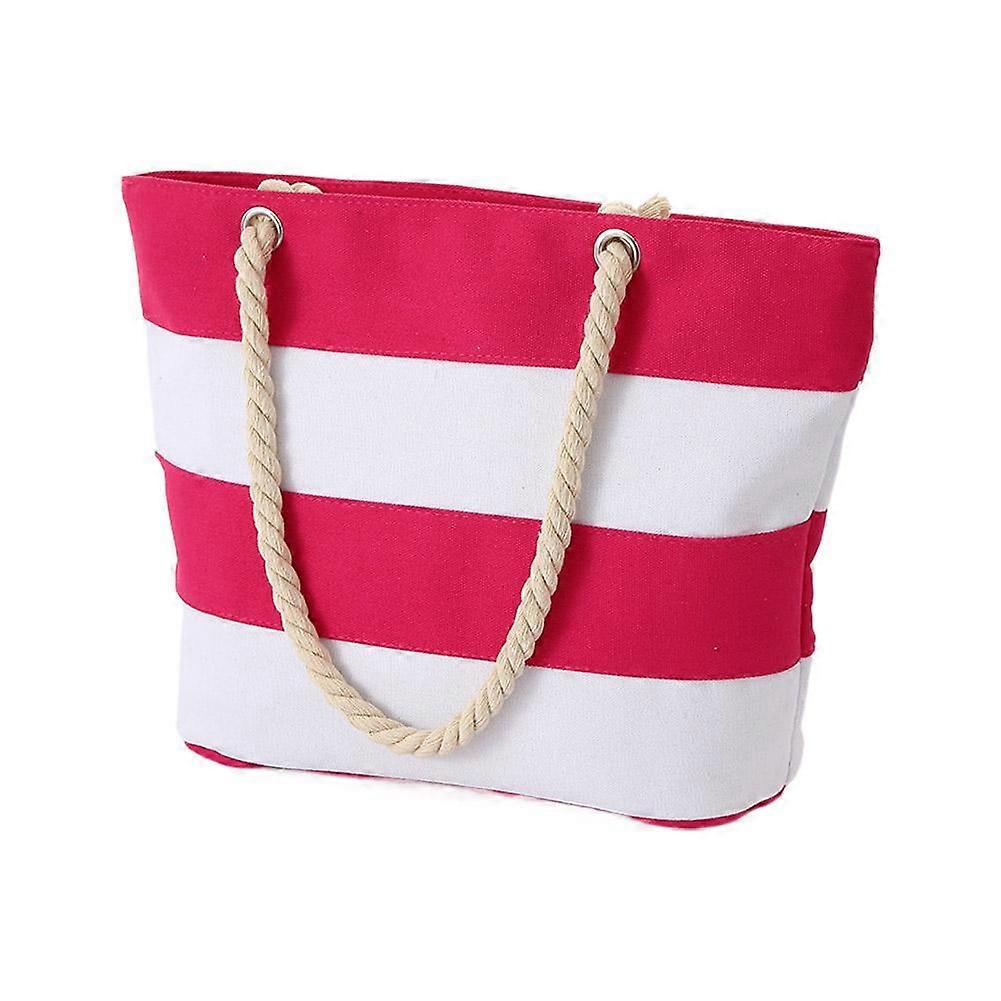 Coarse Hemps Rope Striped Splicing Large Capacity Portable Canvas Bag