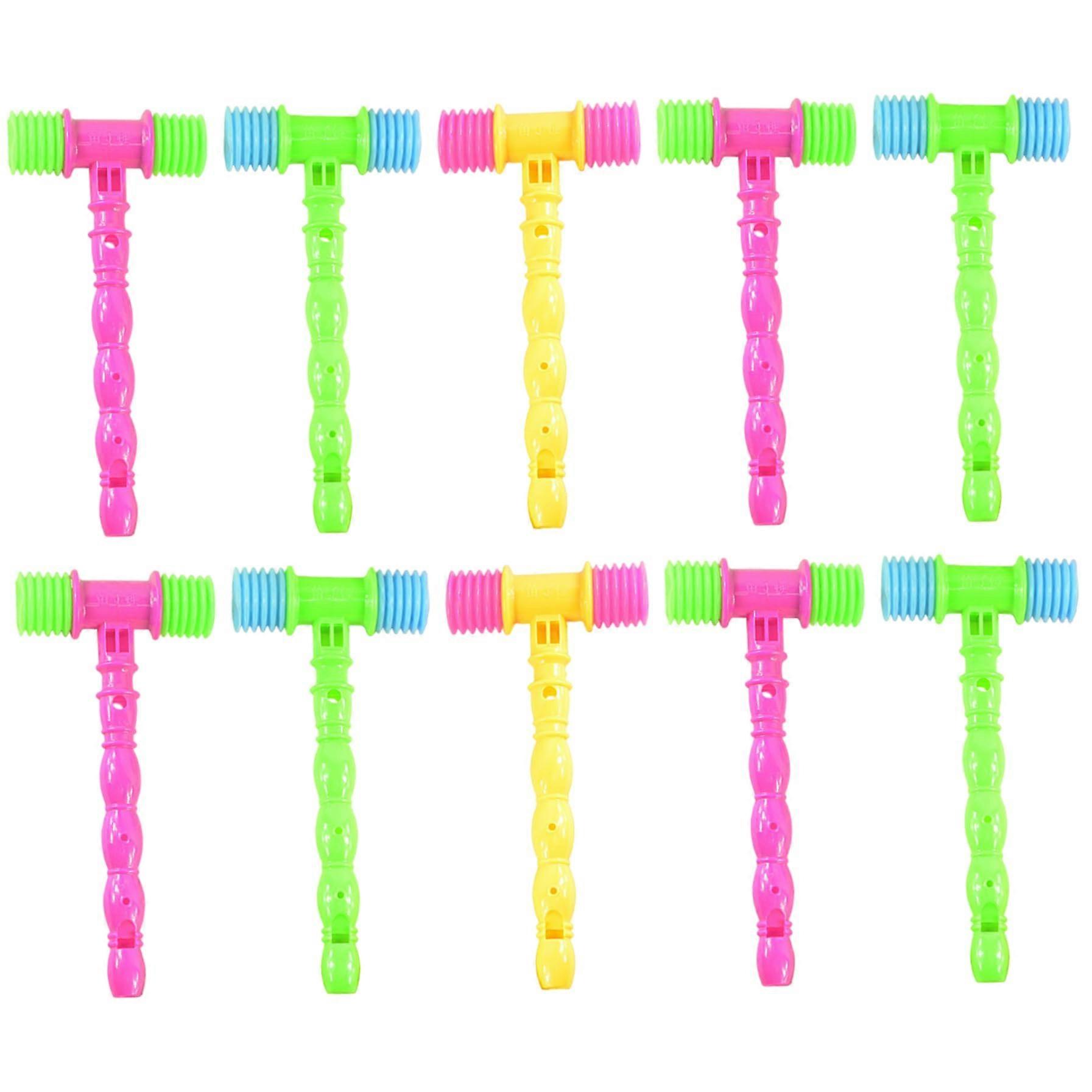 Squeaky Hammer Toy 4x9 Inch Cartoon Interactive Thick Plastic Toy Hammer with Sound for Games Pack of 10