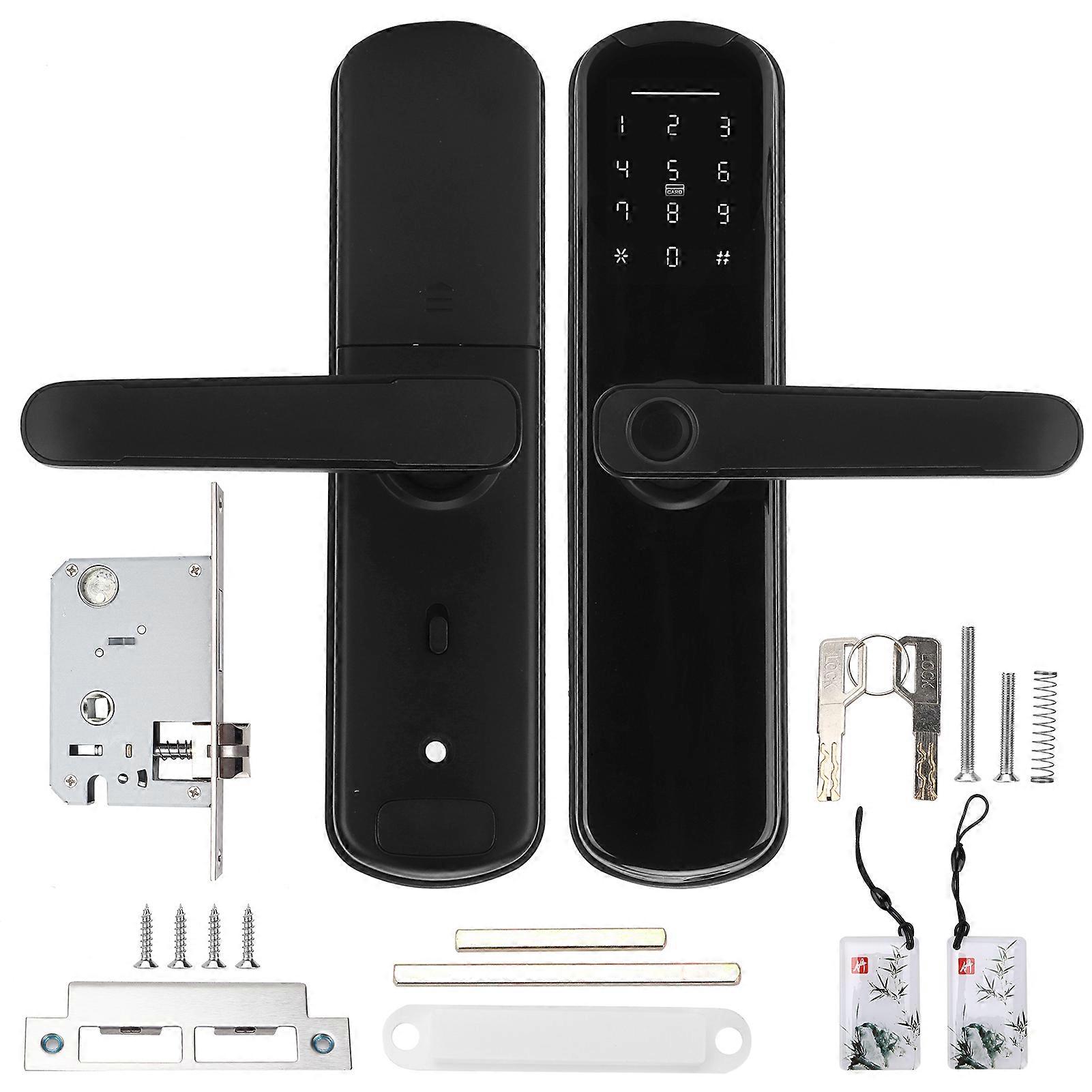 Smart Lock TUYA Fingerprint Black with Mechanical Key Security Entry Aluminium Alloy for Office Dormitory