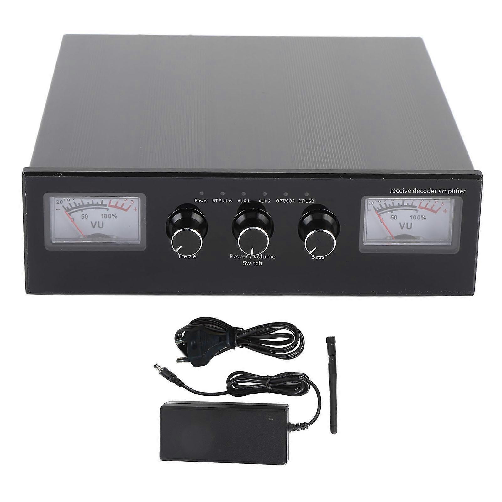 200W Bluetooth Amplifier with VU Meter, Adjustable Treble Bass, Optical Coaxial Input EU Plug