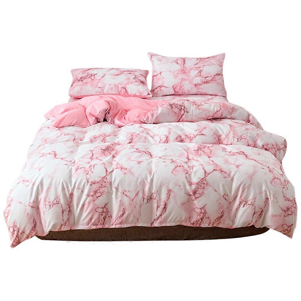 3Pcs Set Polyester Marbled Quilt Cover Pillowcase Bedding Set EU Double Size (Pink)