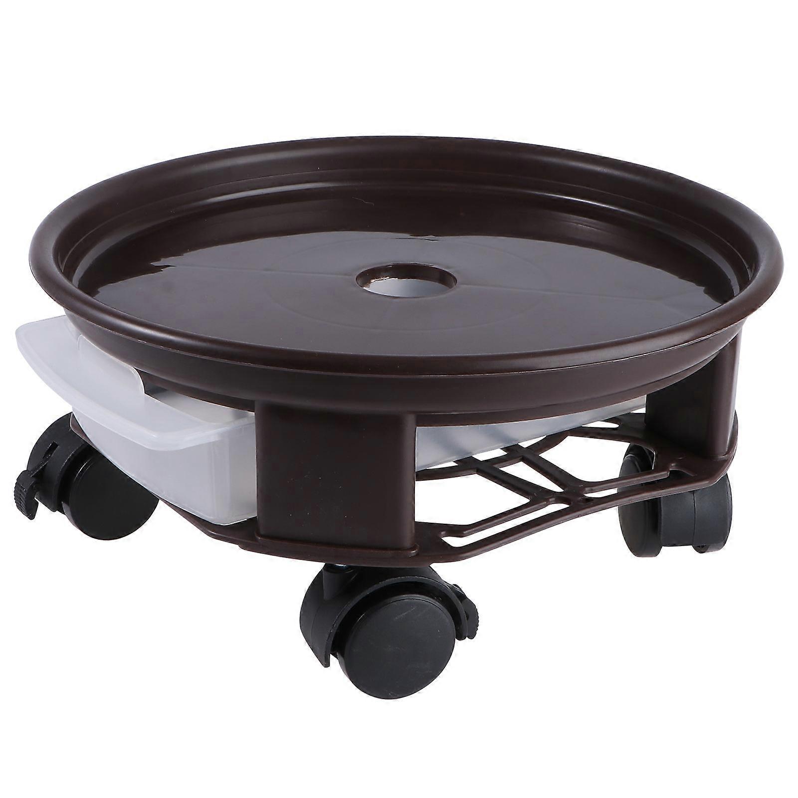 Movable Flowerpot Tray with Wheels for Plants Brown Plastic Large Capacity Plant Pot Stand 1Pc