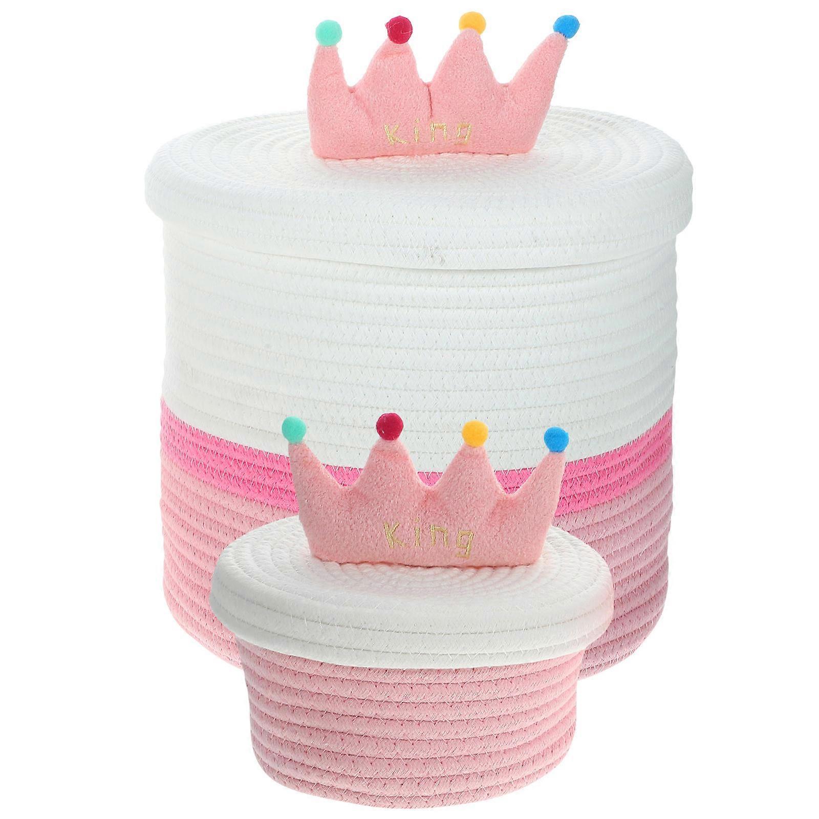 Pink Cotton Woven Baskets Organizing Small Items For Bedroom Kids Room Pet Area 20X20X10CM 2Pcs