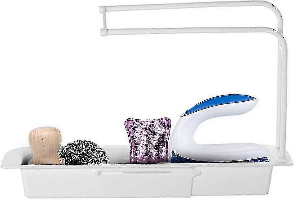 Adjustable Telescopic Sink Storage Rack Holder - 2-in-1 Expandable Sink Organizer & Basket for Kitchen Countertop Storage