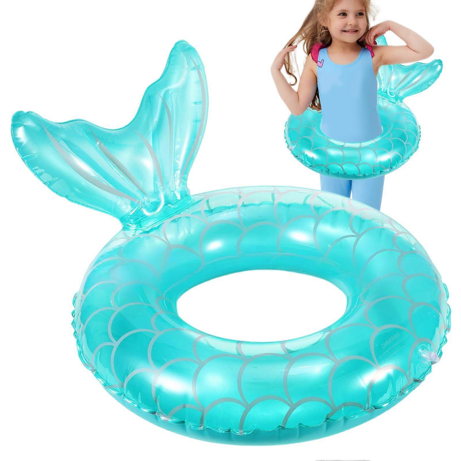 Mermaid Float, Inflatable Swim Trainer 23.6 inches, Pool Ring Raft with Safety Seat Blue