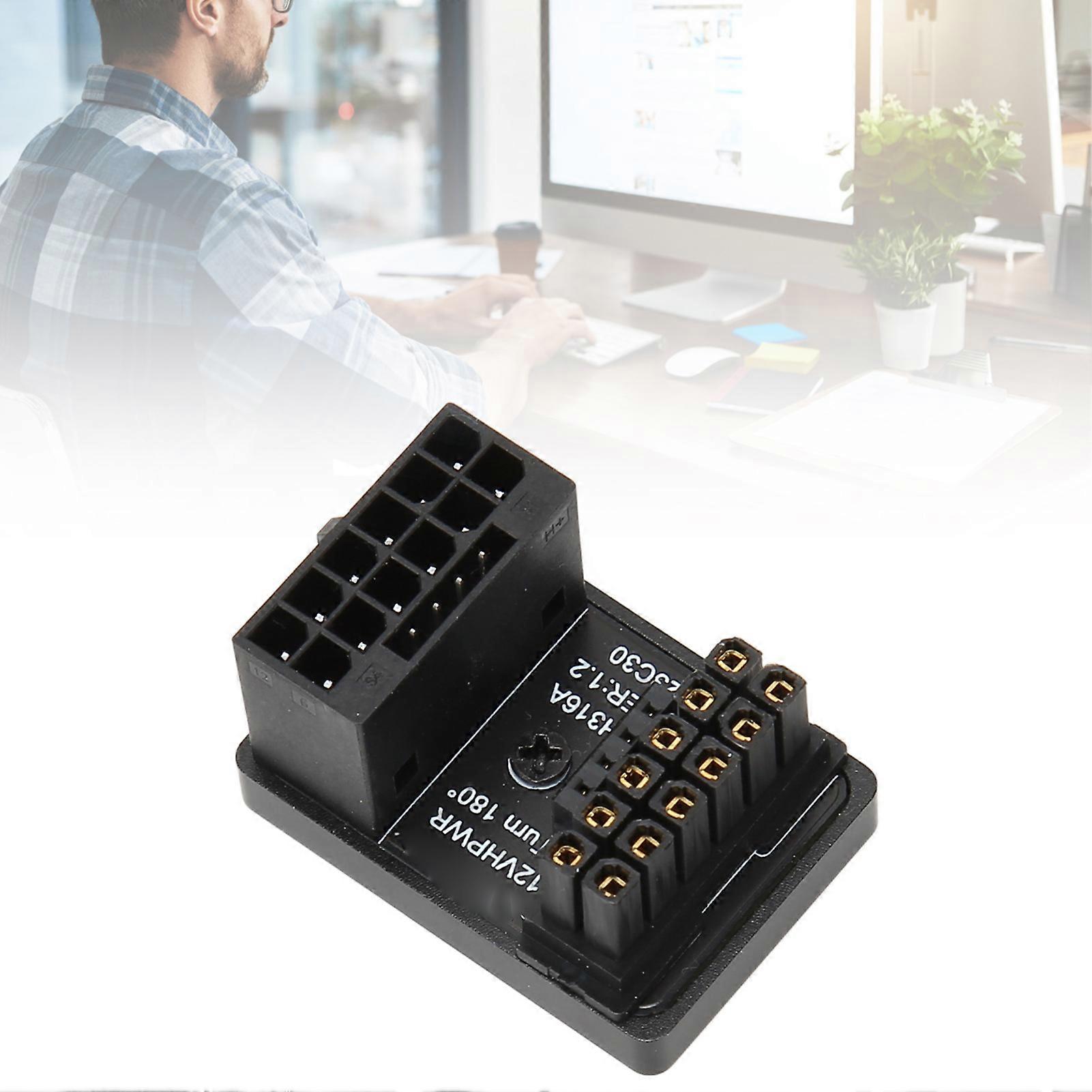 GPU PCIe Connector 600W 12V HPWR 16P to 16P Male to Female 180 Degrees GPU Power Adapter Board for Desktop Computer PH316 Black 