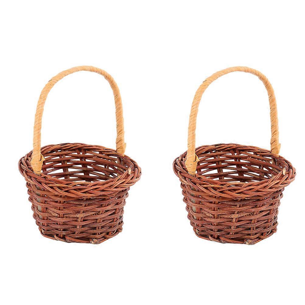 Tiny Craft Basket Vintage Rattan Decorative Diy Props for Toy House Accessories 2Pcs