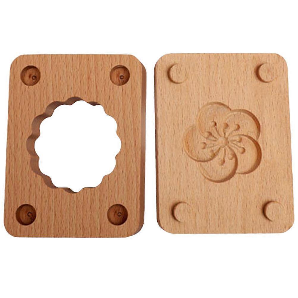Moon Cake Mold Beechwood Hand Pressed Baking Tool Double Layer Non-Stick Surface Home Users 1Set