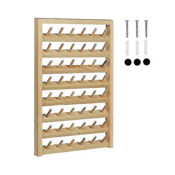 Thread Rack for 48 Spools, Wall Mounted Thread Rack with Hook, Wood Embroidery Organizer F